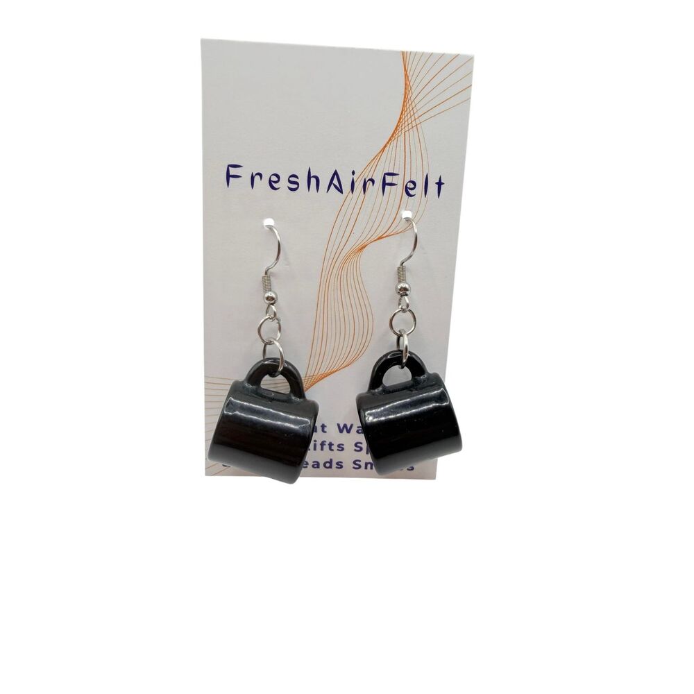 Tea cup, coffee cups Unique hand crafted Stainless drop steel earring resin